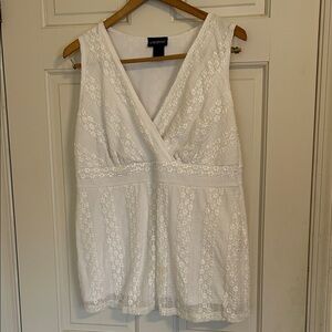 Lane Bryant White Lace V-Neck Sleeveless Top